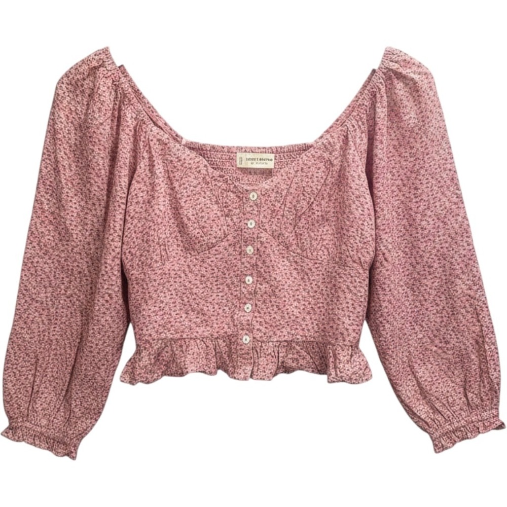 Lucky Brand Floral Puff Sleeve Blouse Womens Small Coquette Milkmaid Cottagecore